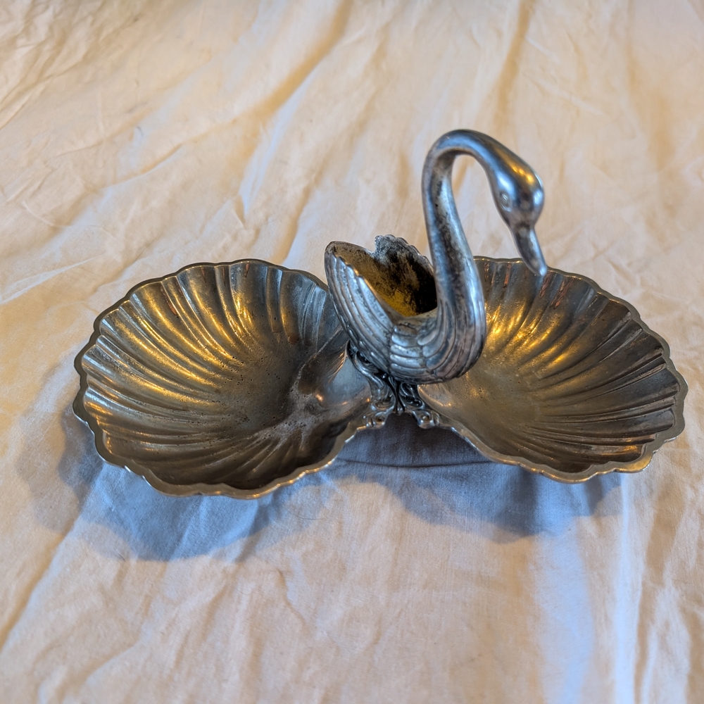 2/50$ Vintage Silver Swan Double Trinket Dish